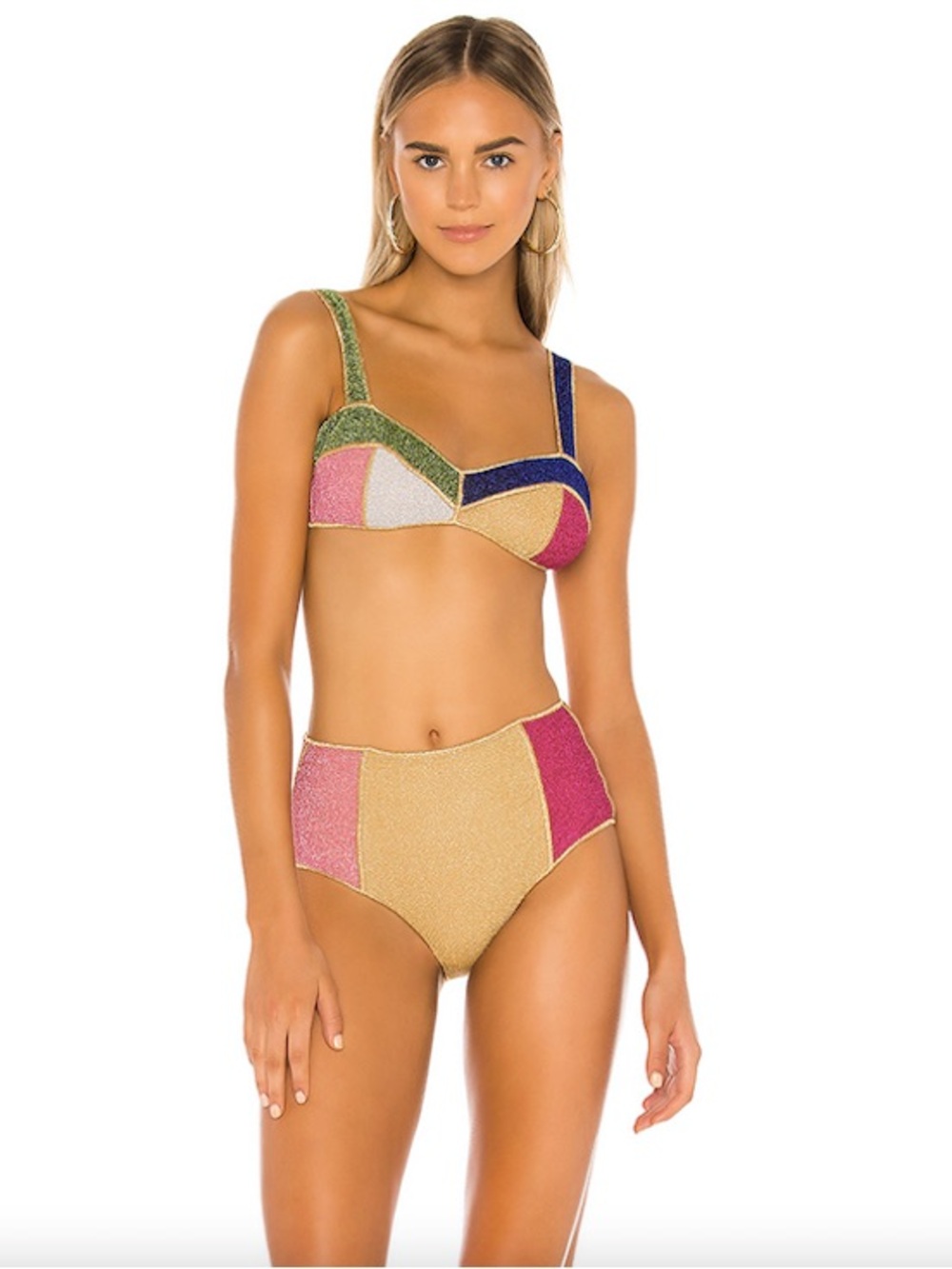 Oseree Multicolor Jewel-Tone High-Waist Bikini — Gold, Pink, Green, Navy